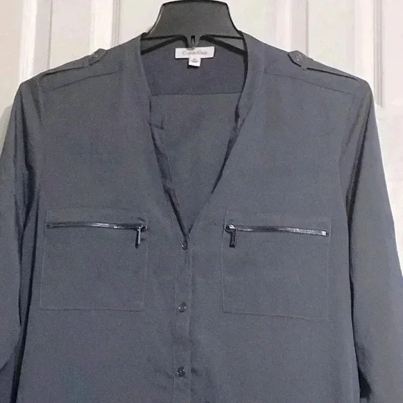 Calvin Klein gray button down blouse top shirt size XL - Picture 4 of 15